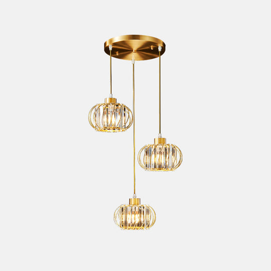 Modern Brass Globe Pendant Light With Crystal Hanging For Dining Area 3 / Round