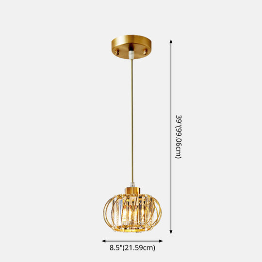 Modern Brass Globe Pendant Light With Crystal Accents Stylish Ceiling Lantern For Dining Area
