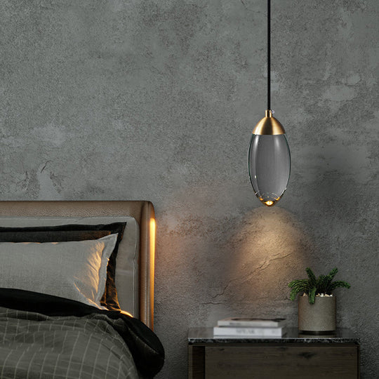 Brass Oval Mini Suspension Crystal Led Pendant Light For Minimalist Bedroom Ceiling