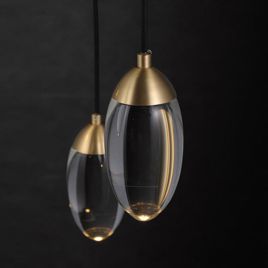 Brass Oval Mini Suspension Crystal Led Pendant Light For Minimalist Bedroom Ceiling