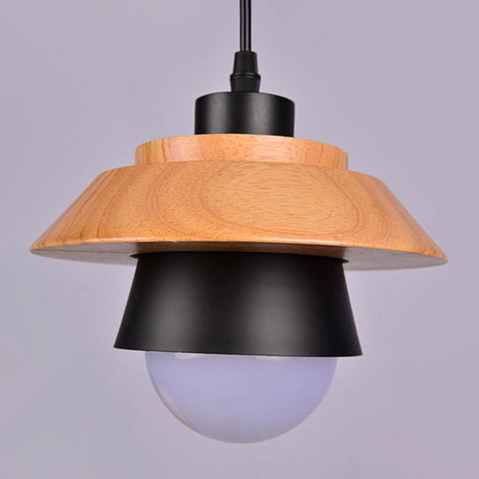 Nordic Saucer Cup Hanging Lamp - Metal & Wood Pendant Light Fixture