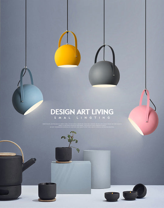 Dome Pendant Spotlight Restaurant Hanging Light Fixture - Macaron Metal With Arched Handle