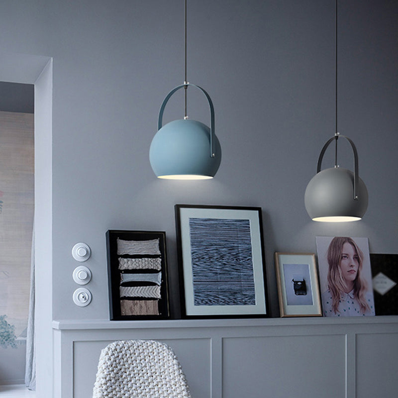 Dome Pendant Spotlight Restaurant Hanging Light Fixture - Macaron Metal With Arched Handle