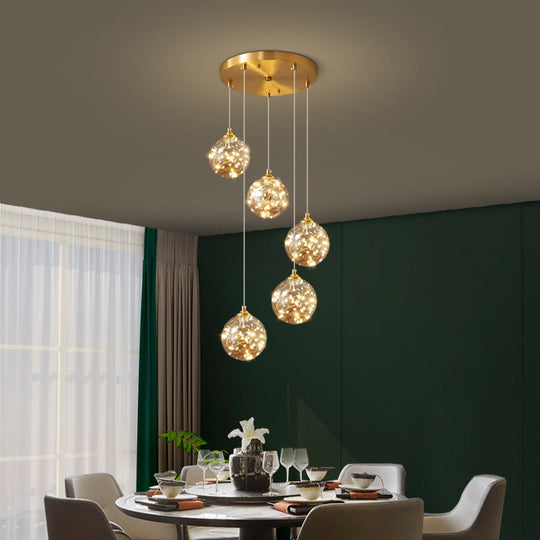Amber Glass Led Pendant Lamp With Brass Finish - Nordic Style Lighting For Bedroom