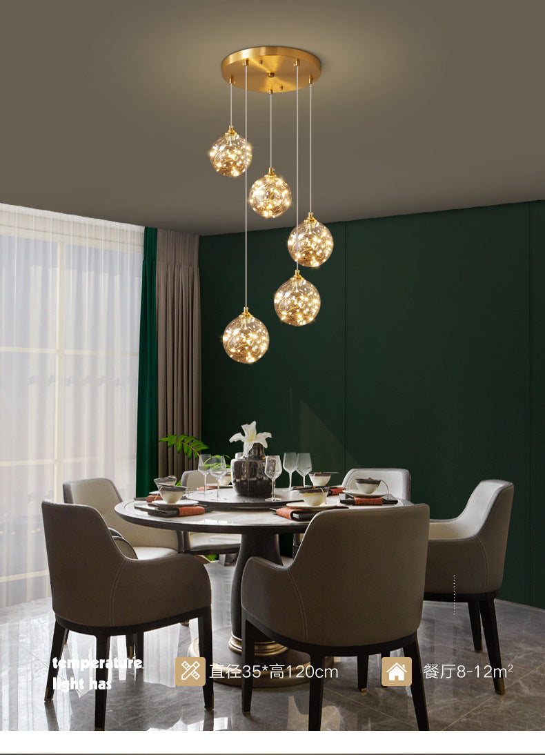 Amber Glass Led Pendant Lamp With Brass Finish - Nordic Style Lighting For Bedroom