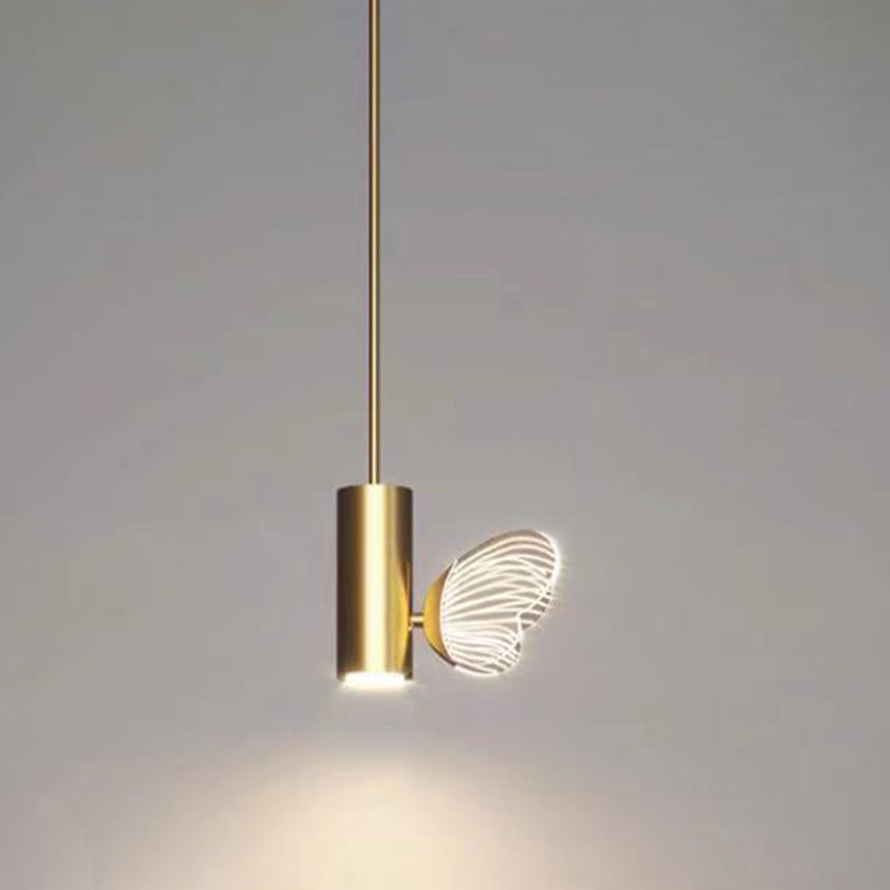 Led Brass Spotlight Pendant Light With Twig And Butterfly Design Simple Style Acrylic Shade / White