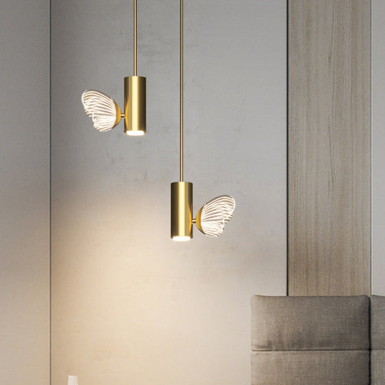 Led Brass Finish Spotlight Pendant Light With Acrylic Shade - Simple Style Twig & Butterfly Design