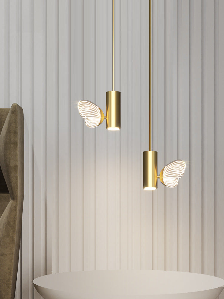 Led Brass Finish Spotlight Pendant Light With Acrylic Shade - Simple Style Twig & Butterfly Design