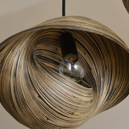 Bamboo Shell Pendant Light - South-East Asian Design 1 Head Brown Perfect For Dining Areas