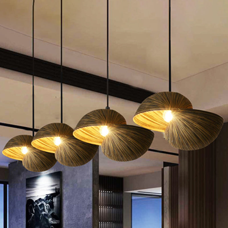 Bamboo Shell Pendant Light - South-East Asian Design 1 Head Brown Perfect For Dining Areas