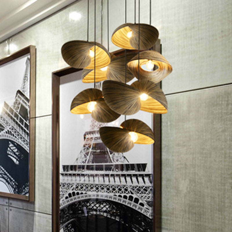 Bamboo Shell Pendant Light - South-East Asian Design 1 Head Brown Perfect For Dining Areas