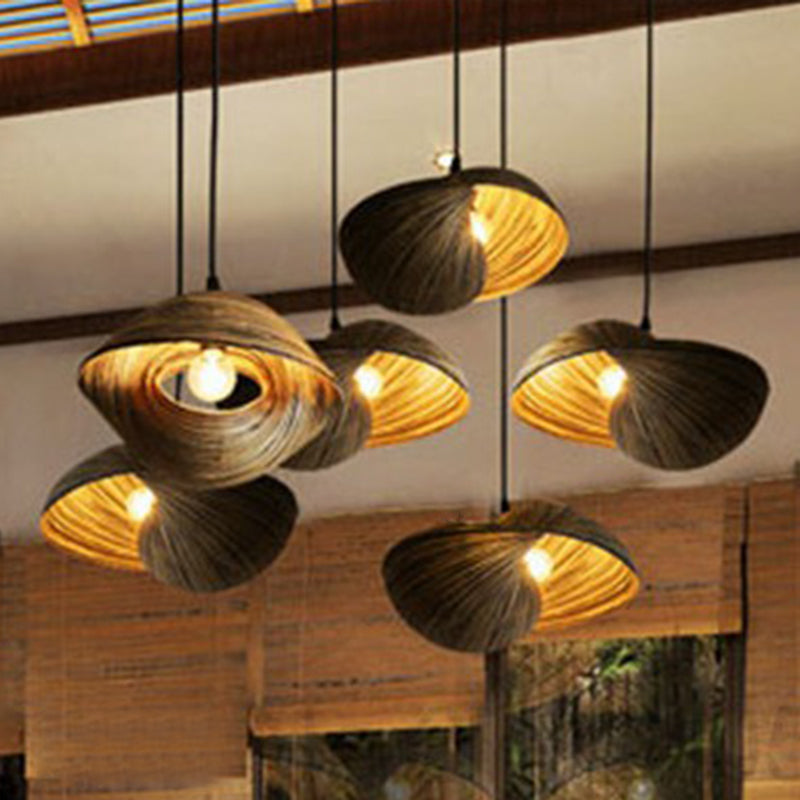 Bamboo Shell Pendant Light - South-East Asian Design 1 Head Brown Perfect For Dining Areas