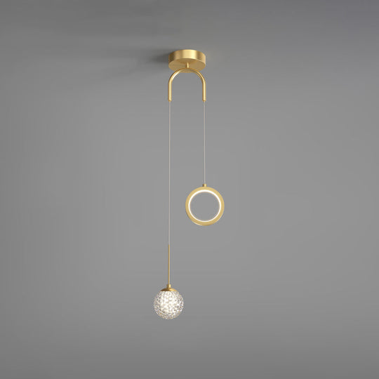 Minimalist Gold Glass Ball & Ring Led Pendant - 2-Light Starry Suspension Light For Bedroom / Third