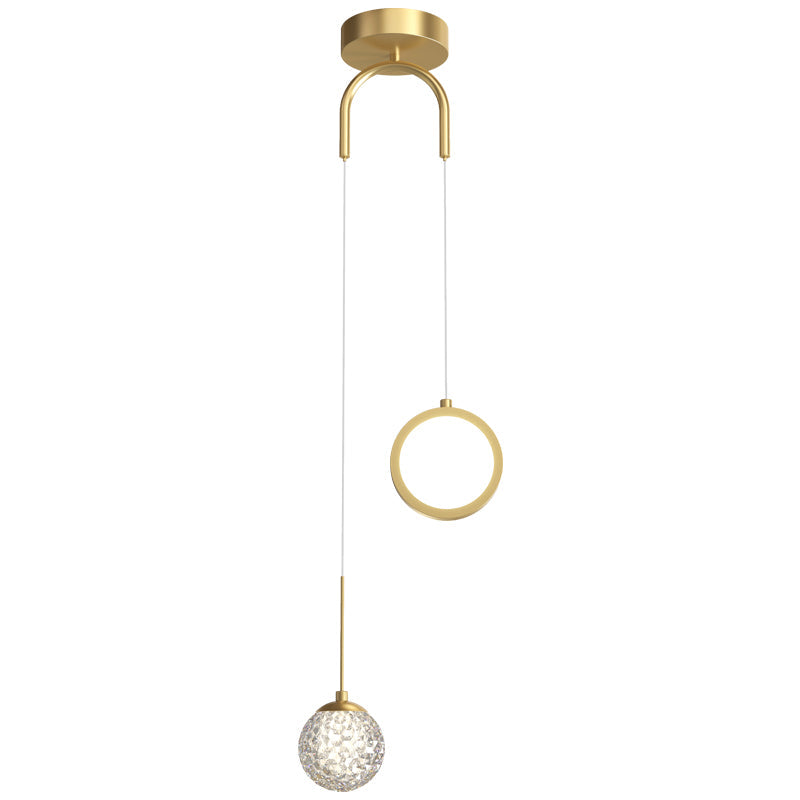 Minimalist Gold Glass Ball & Ring Led Pendant - 2-Light Starry Suspension Light For Bedroom