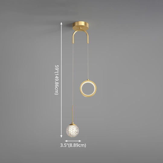 Minimalist Gold Starry Led Pendant Light For Bedroom With Glass Ball And Ring
