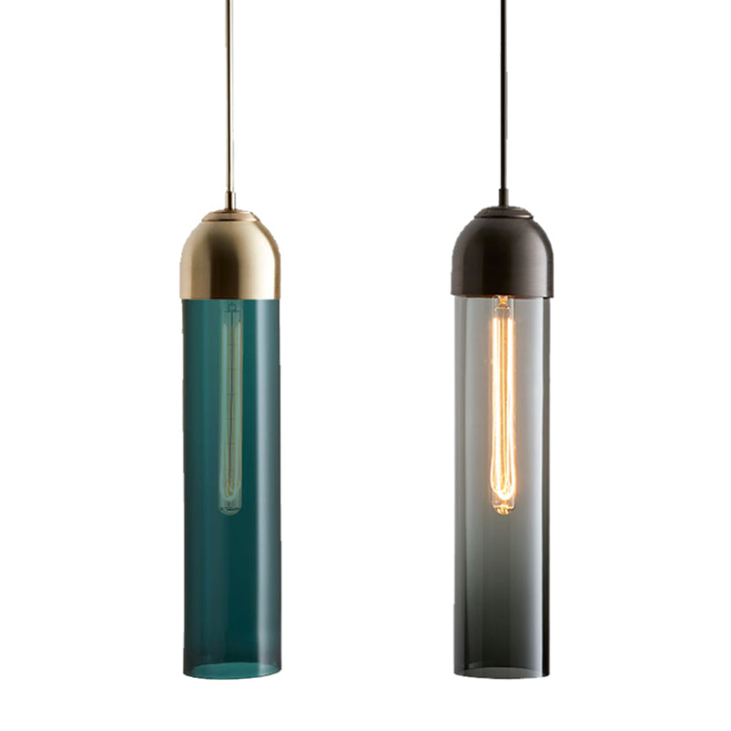 Minimalist Glass Hanging Light - 17.7’ Height Tube-Shaped 1 Bedside Pendant With Adjustable Cord