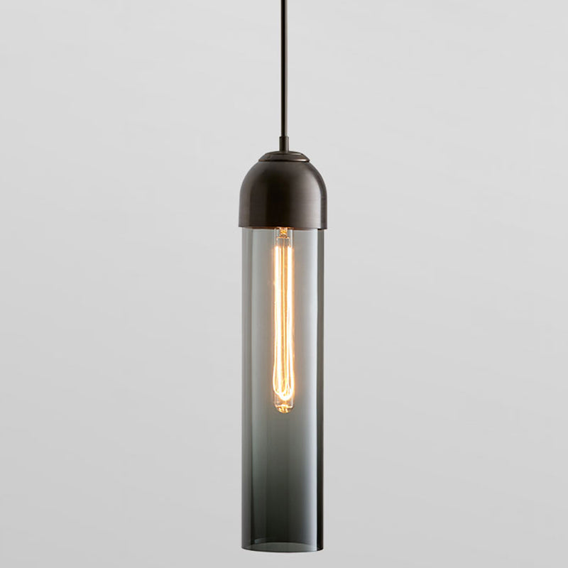 Minimalist Glass Hanging Light - 17.7’ Height Tube-Shaped 1 Bedside Pendant With Adjustable Cord
