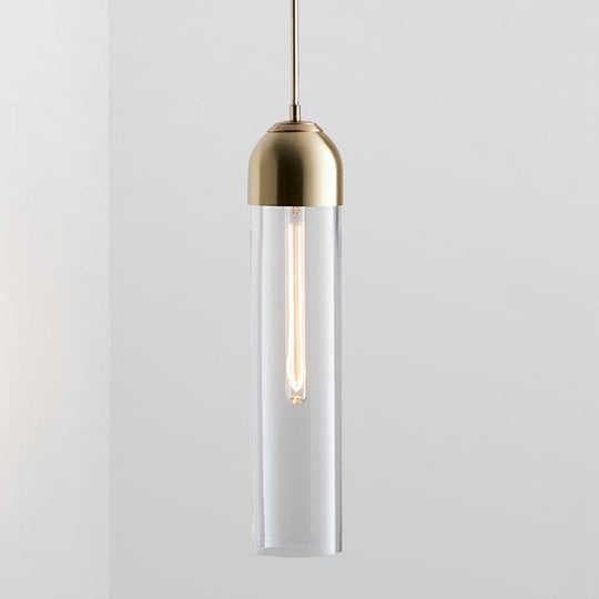Minimalist Glass Hanging Light - 17.7’ Height Tube-Shaped 1 Bedside Pendant With Adjustable Cord