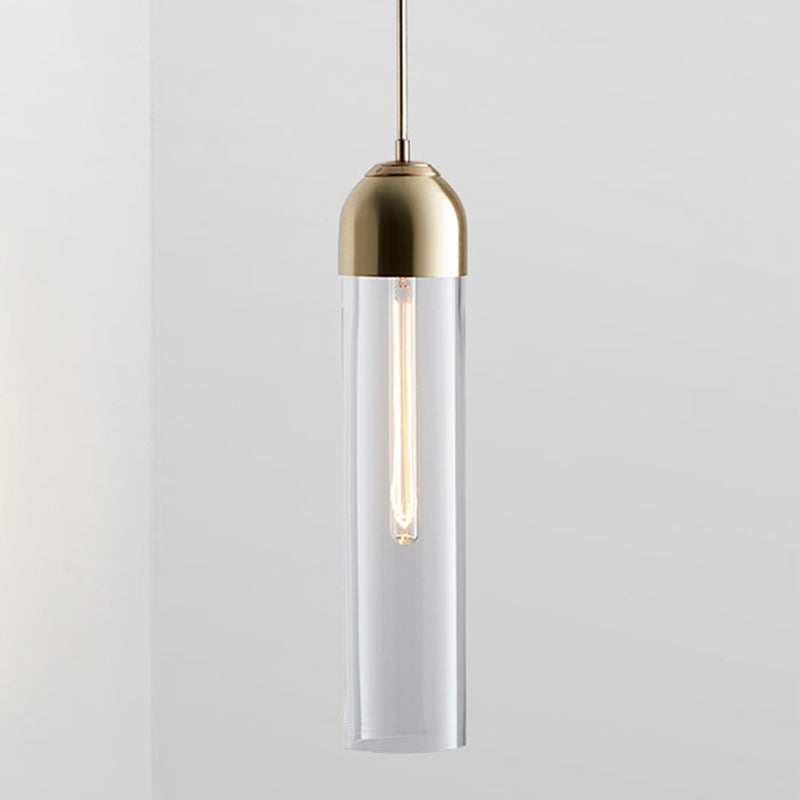 Minimalist Glass Hanging Light - 17.7’ Height Tube-Shaped 1 Bedside Pendant With Adjustable Cord