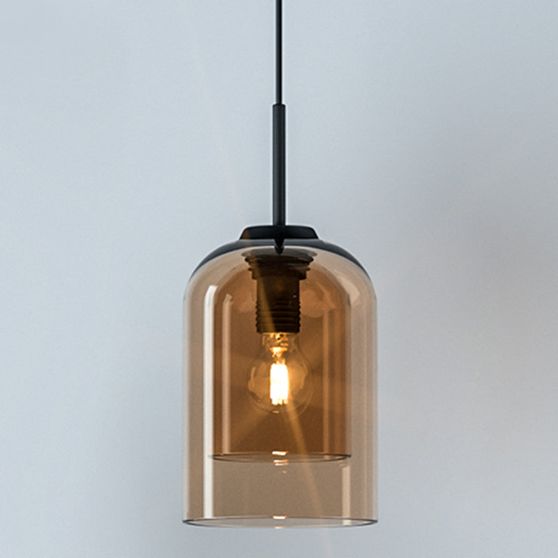 Minimalist Double Glasses Shade Pendant Light - Modern Ceiling For Aisles And Bedrooms Cognac