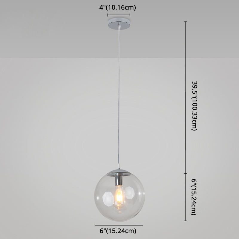 Minimalist Transparent Glass Ball Pendant Light With 39’ Hanging Wire
