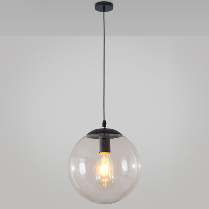 Minimalist Transparent Glass Ball Pendant Light With 39’ Hanging Wire Black / 14’