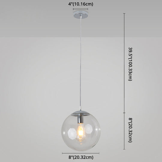 Minimalist 1-Light Pendant Light Bubble Transparent Glass Ball Shade With 39 Hanging Wire