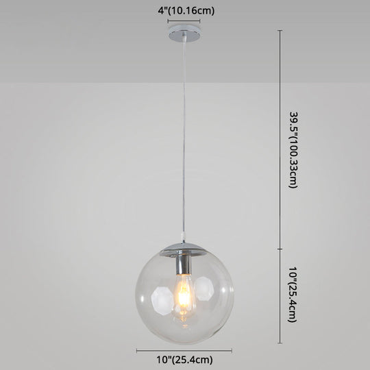 Minimalist Transparent Glass Ball Pendant Light With 39’ Hanging Wire