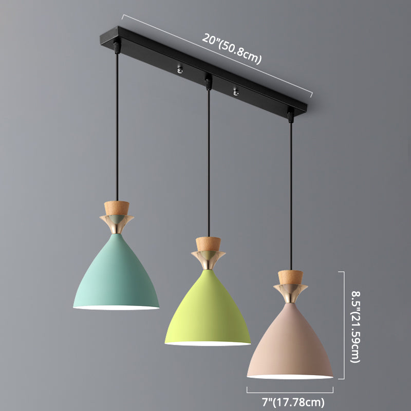 Colorful Macaroon Pendant Light With Adjustable Wire - Green Pink And Yellow 3-Light Cluster Cone