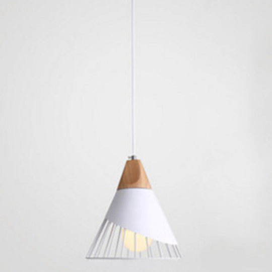 Minimalist Nordic Macaroon Hanging Light With Solid Wood Shade For Bedroom White