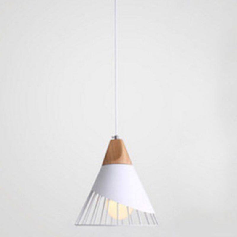 Nordic Solid Wood Macaroon Pendant Lamp With Iron Hollow Shade For Bedroom White