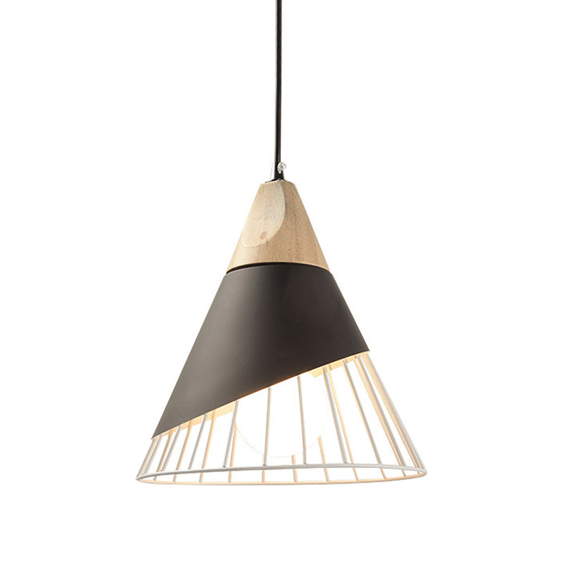 Nordic Solid Wood Macaroon Pendant Lamp With Iron Hollow Shade For Bedroom