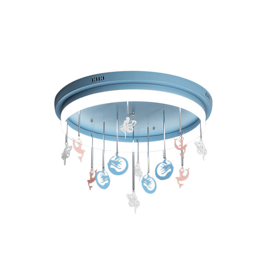 Mermaid And Star Acrylic Led Flush Chandelier For Kids’ Rooms Pink/Blue 18’/21.5’ Width