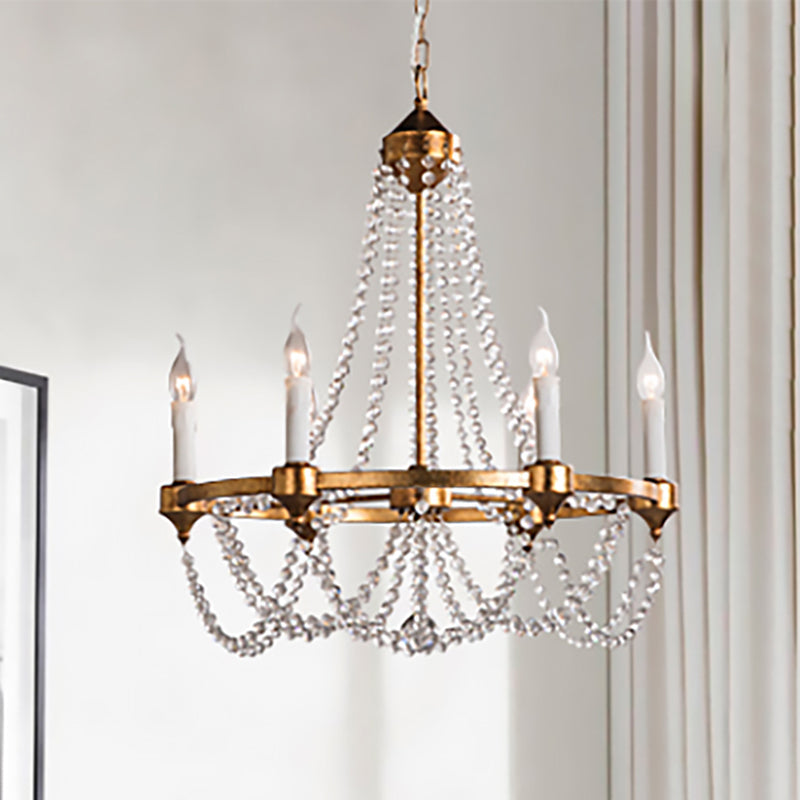 French Country Crystal Chandelier With 6 Lights In Antique Brass Finish