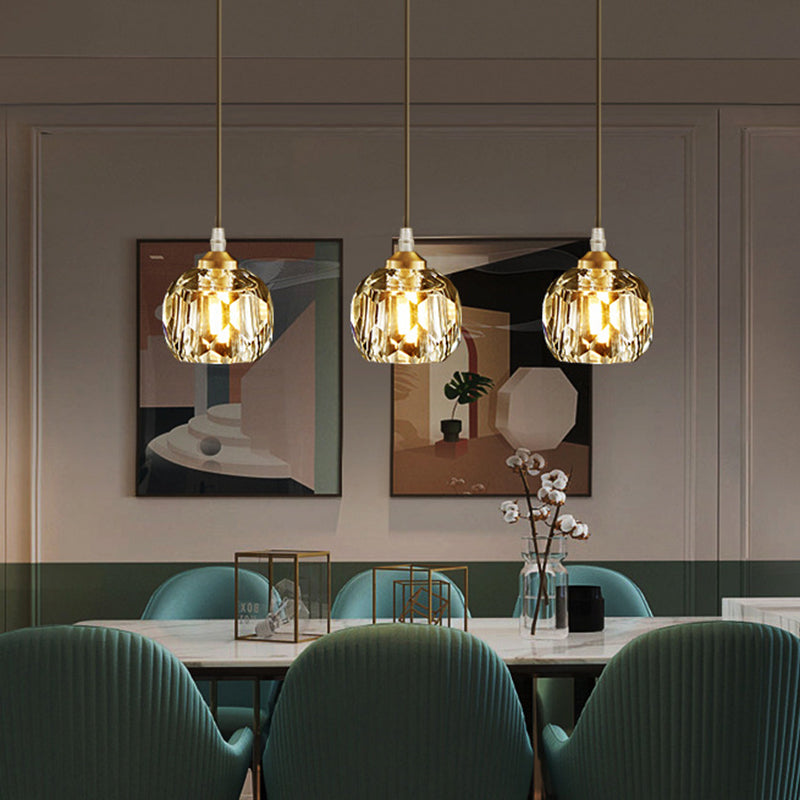 Modern Led Gold Suspension Pendant Light With Crystal Geometric Design