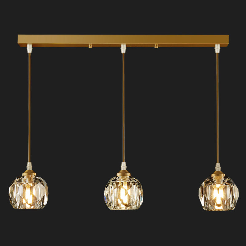 Modern Led Gold Suspension Pendant Light With Crystal Geometric Design