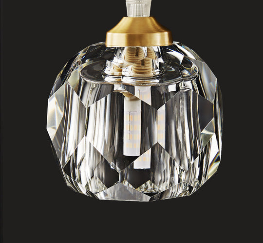 Modern Led Gold Suspension Pendant Light With Crystal Geometric Design