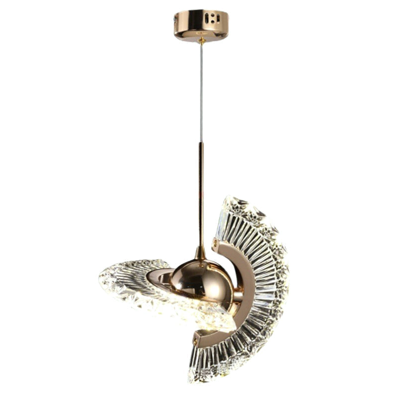 Modern Crystal Led Pendant Light In Gold For Living Room