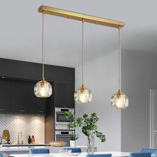 Contemporary Crystal Pendant Light With Gold Dome Suspension