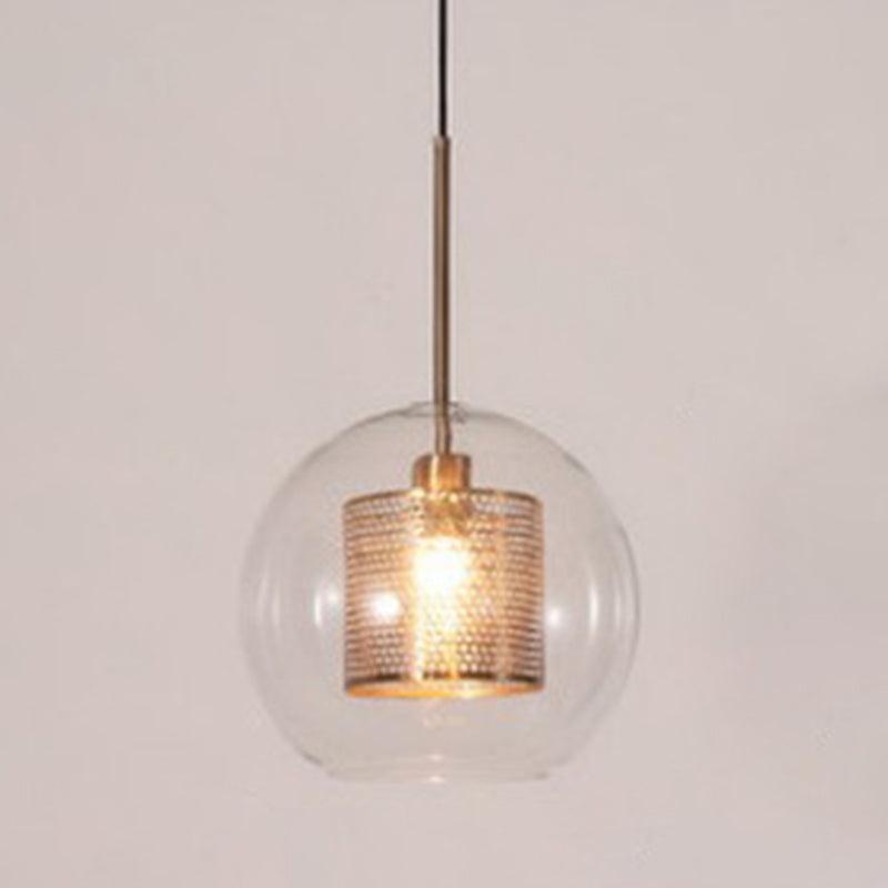 Minimalist Glass Spherical Pendant Light Fixture In Bronze
