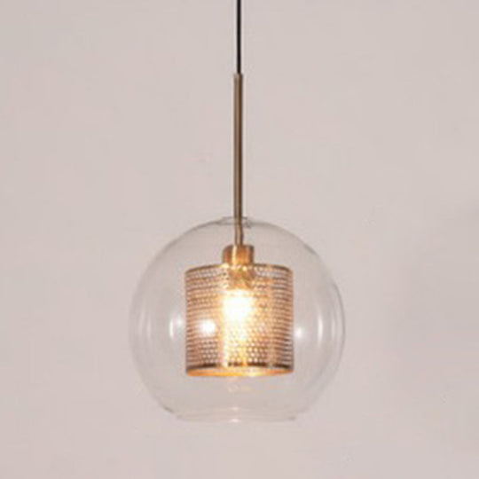 Minimalist Glass Spherical Pendant Light Fixture In Bronze