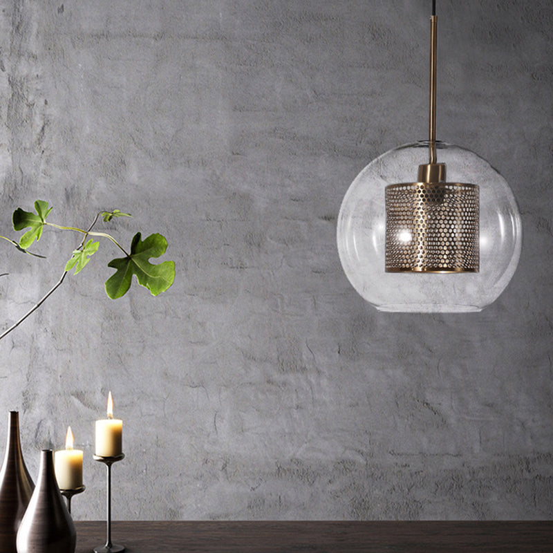 Minimalist Glass Spherical Pendant Light Fixture In Bronze