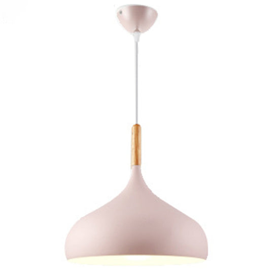 Contemporary Metal Restaurant Pendant Light - Dome Down Lighting Pink