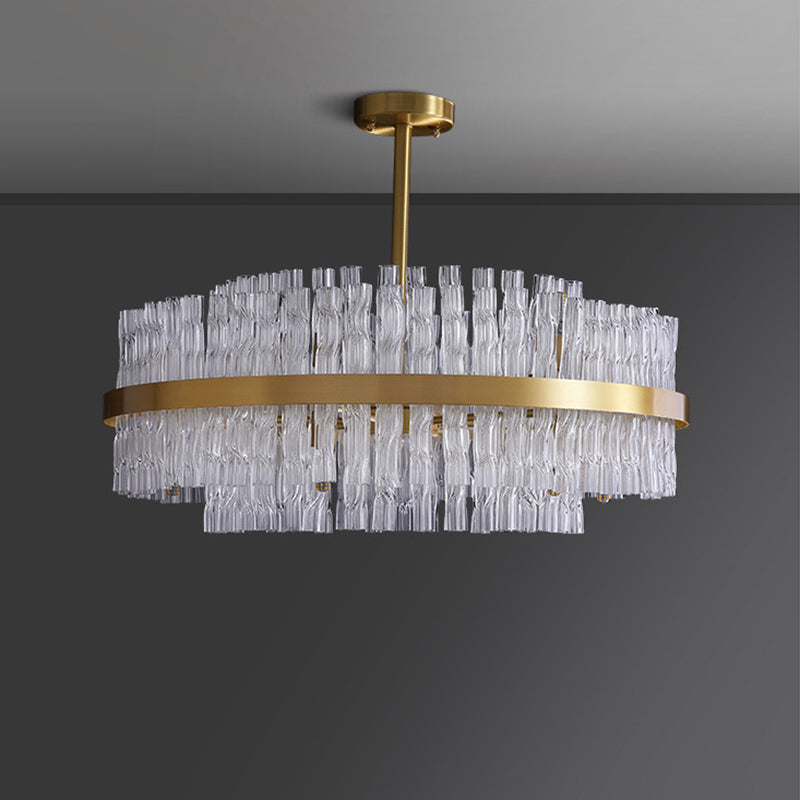 Modern Gold Metal Round Crystal Pendant Light For Living Room