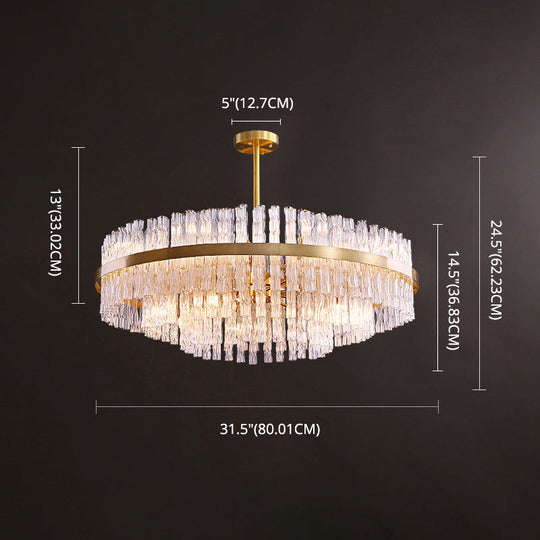 Modern Gold Metal Round Crystal Pendant Light For Living Room