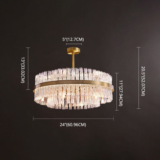 Modern Gold Metal Round Crystal Pendant Light For Living Room