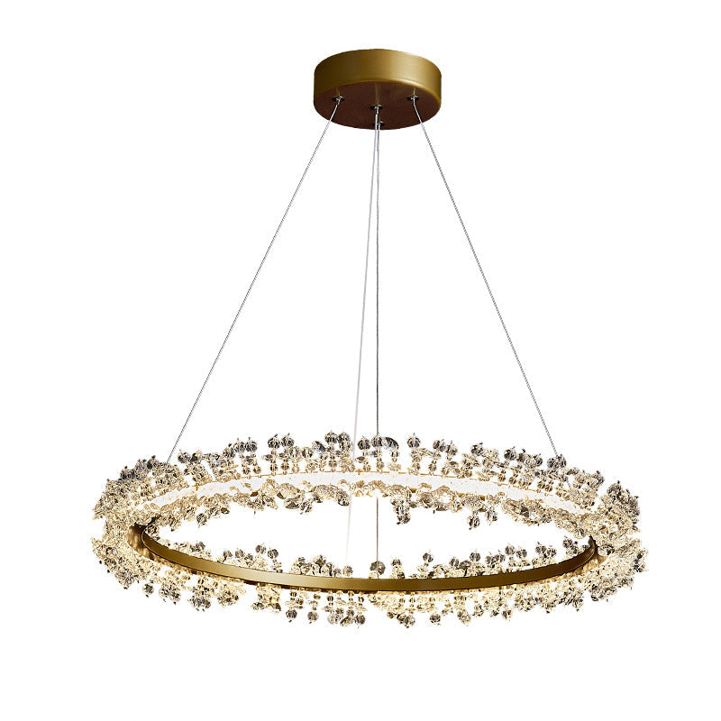 Minimalist Gold Chandelier Led Pendant Light For Bedroom - K9 Crystal Round Suspension Design