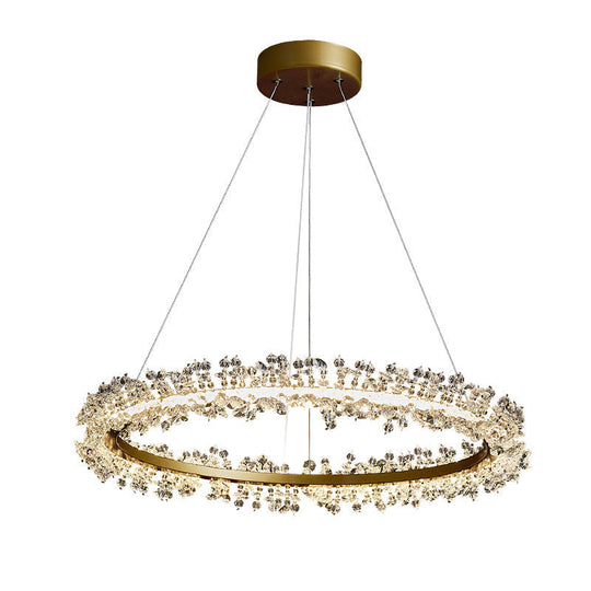 Minimalist Gold Chandelier Led Pendant Light For Bedroom - K9 Crystal Round Suspension Design