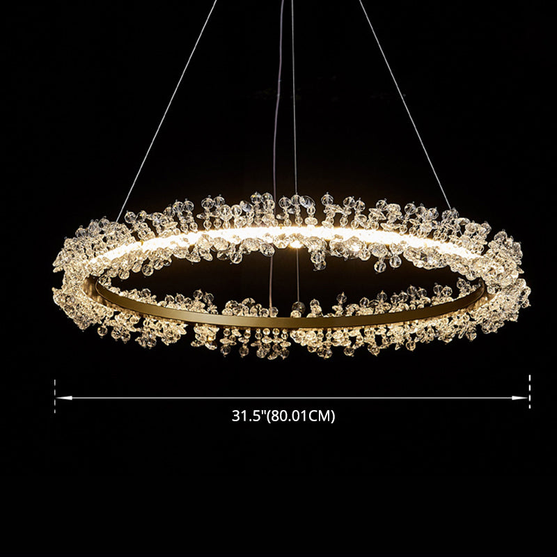 Minimalist Gold Chandelier Led Pendant Light For Bedroom - K9 Crystal Round Suspension Design