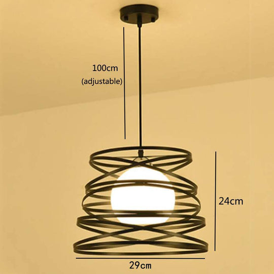 Industrial Retro Cylinder Cage Pendant Light - Black Metal Hanging Lamp For Restaurants
